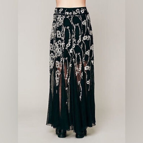 Free People Windswept Black Floral Embroidered Sheer Mesh Maxi - Picture 1 of 9